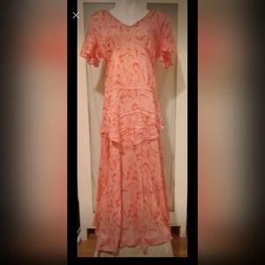 Kosi Bali Collection- Coral maxi ruffle dress, sleeveless, tie back. Size Med